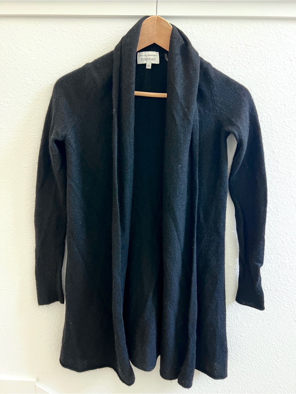 White + Warren 100% Cashmere Black Open-Front Sweater